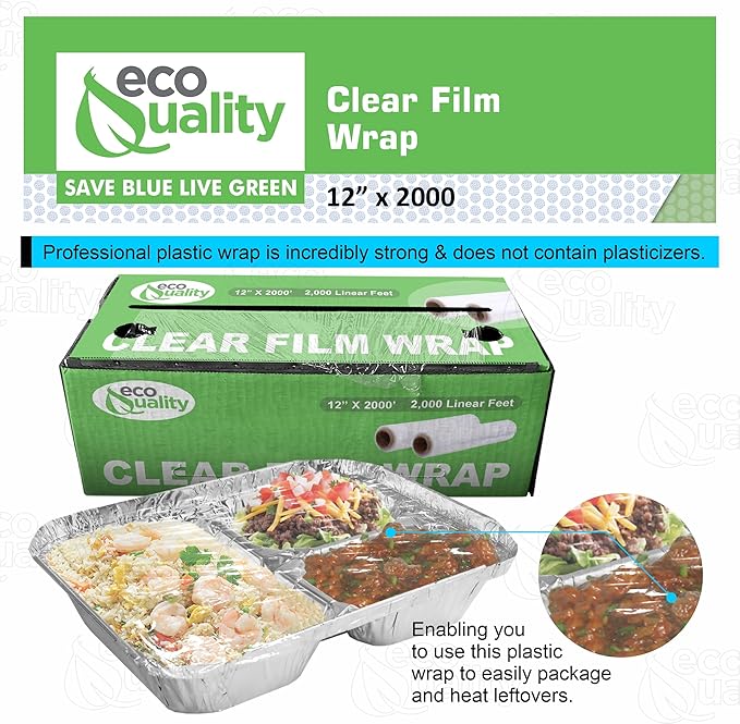 12in x 2000ft Plastic Film Roll Food Service Wrap with Cutter Box