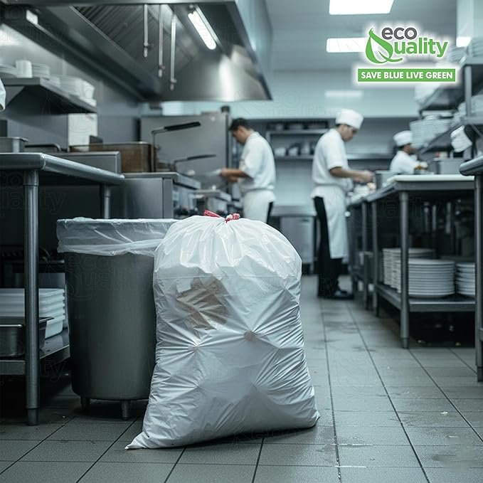 13 Gallon White Garbage Bags with Red Easy Tie Drawstring