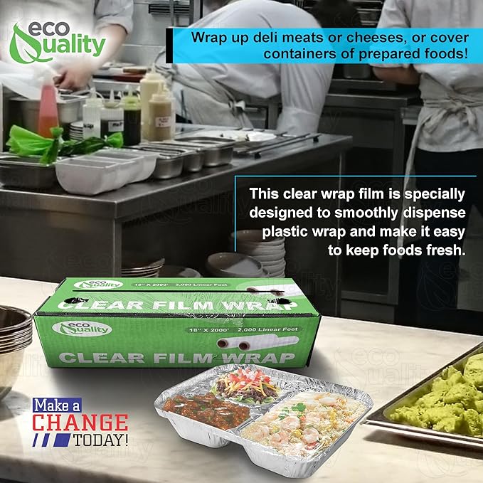 18in x 2000ft Plastic Film Roll Food Service Wrap with Cutter Box