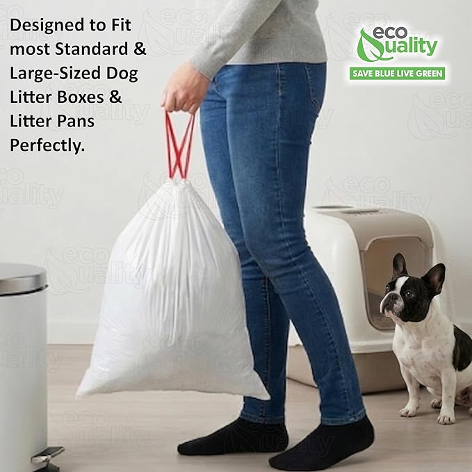 13 Gallon White Dog Litter Bags with Red Easy Tie Drawstring