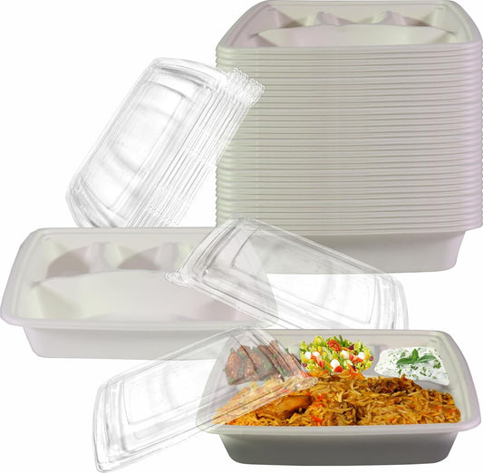 4 Compartment Compostable Food Storage Takeout Container with Clear Lids