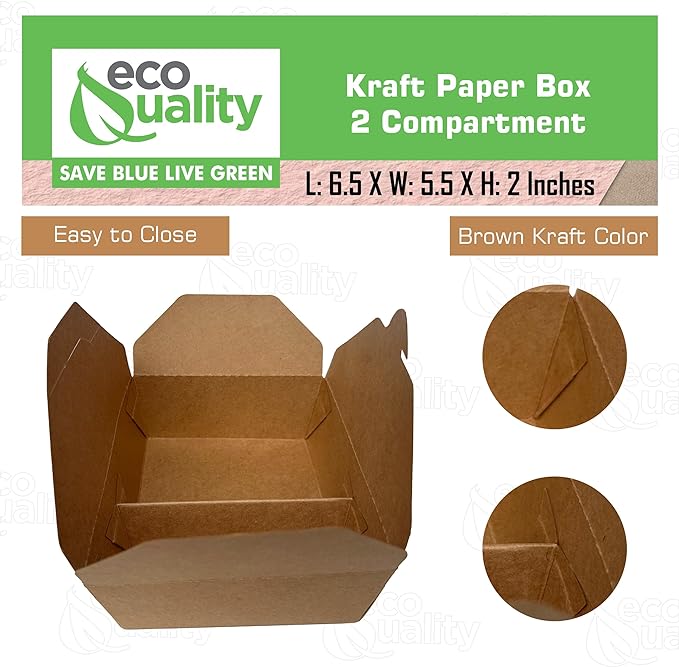 Paper Take Out no assembly container Microwave safe Leak Resistant Kraft Paperboard Food Tray Ecofriendly container Biodegradeable Compostable Food Containers kraft lunchbox folded to go box 26 ounce restaurant supplies food service supplies paper disposables heat resistant box 2 compartment 