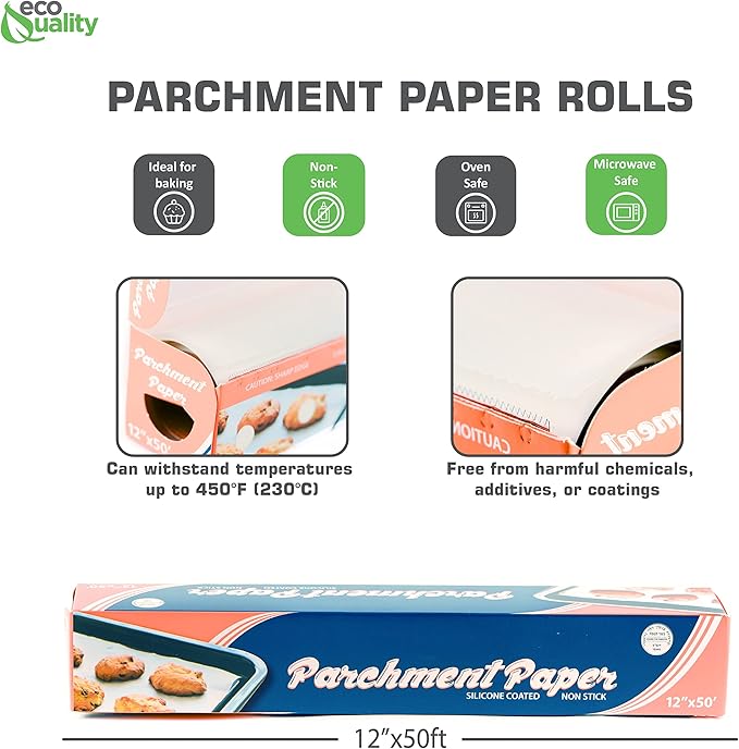 12" x 50' Premium Baking Parchment Paper Non Stick Roll with Box Cutter
