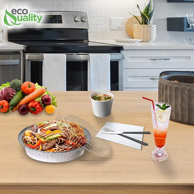 Disposable Round Aluminum Foil Takeout Pans with Clear Dome Lids