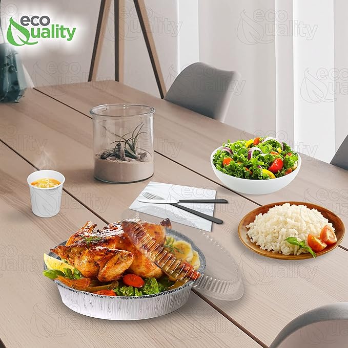 Disposable Round Aluminum Foil Takeout Pans with Clear Dome Lids