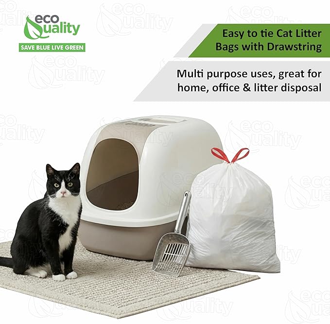 13 Gallon White Cat Litter Bags with Red Easy Tie Drawstring