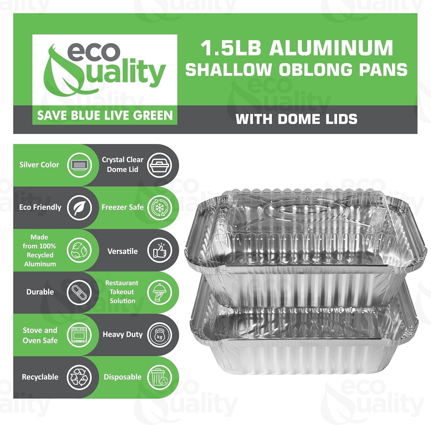 1.5lb Disposable Takeout Oblong Aluminum Foil Shallow Baking Pans with Dome Lids
