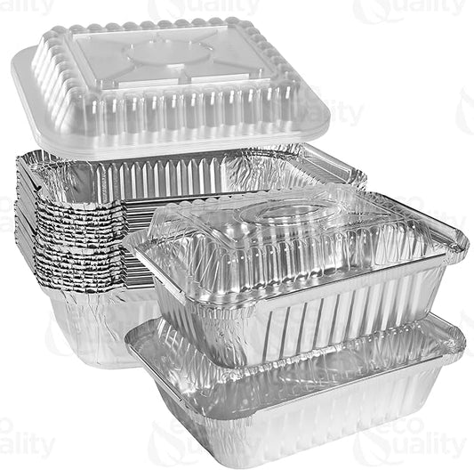1.5lb Disposable Takeout Oblong Aluminum Foil Shallow Baking Pans with Dome Lids