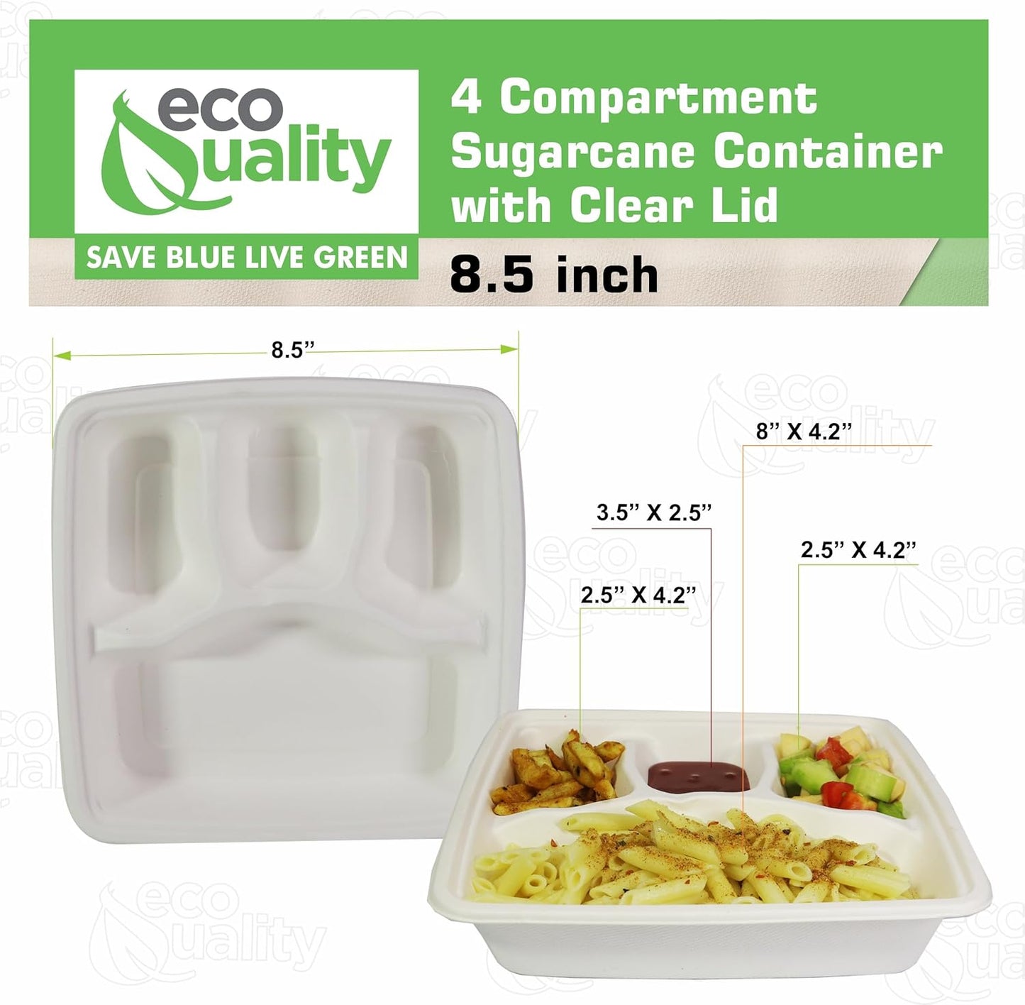 4 Compartment Compostable Food Storage Takeout Container with Clear Lids