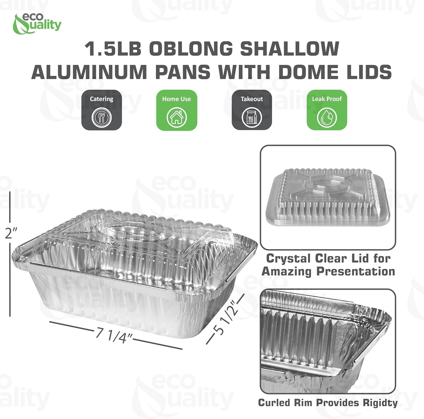 1.5lb Disposable Takeout Oblong Aluminum Foil Shallow Baking Pans with Dome Lids