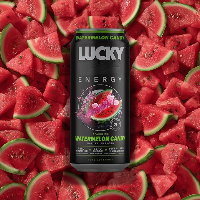 16oz Lucky Energy Sparkling Watermelon Candy Can Drink