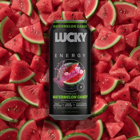 16oz Lucky Energy Sparkling Watermelon Candy Can Drink