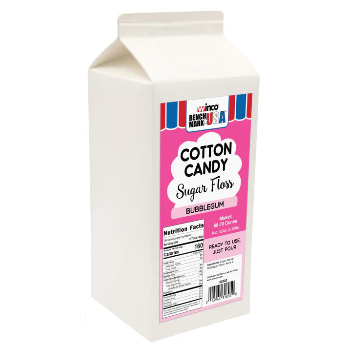 (Blue Raspberry, Bubblegum, Cherry, Grape, Pink Vanilla, Strawberry) Benchmark Cotton Candy Floss 6 Ctn/Case flavored sugar floss for your cotton candy machines. Colorful cotton candy are always a fan favorite at any small or large gathering event.