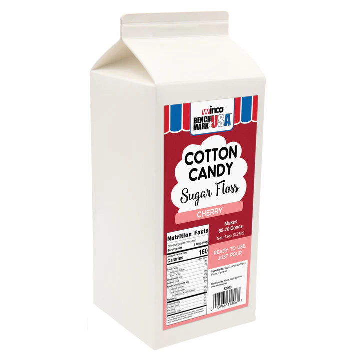 (Blue Raspberry, Bubblegum, Cherry, Grape, Pink Vanilla, Strawberry) Benchmark Cotton Candy Floss 6 Ctn/Case flavored sugar floss for your cotton candy machines. Colorful cotton candy are always a fan favorite at any small or large gathering event.