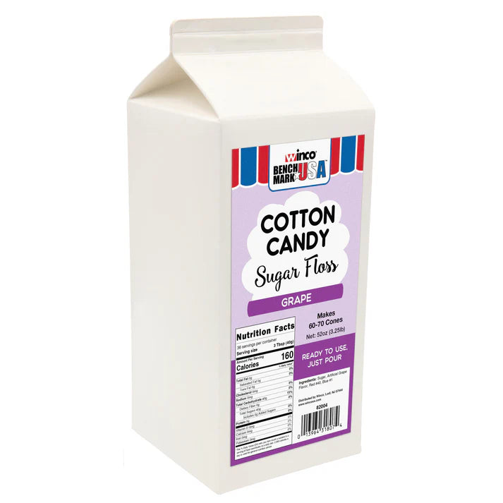 (Blue Raspberry, Bubblegum, Cherry, Grape, Pink Vanilla, Strawberry) Benchmark Cotton Candy Floss 6 Ctn/Case flavored sugar floss for your cotton candy machines. Colorful cotton candy are always a fan favorite at any small or large gathering event.