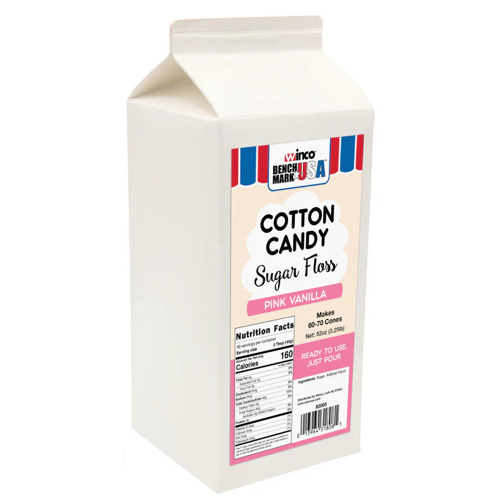 (Blue Raspberry, Bubblegum, Cherry, Grape, Pink Vanilla, Strawberry) Benchmark Cotton Candy Floss 6 Ctn/Case flavored sugar floss for your cotton candy machines. Colorful cotton candy are always a fan favorite at any small or large gathering event.