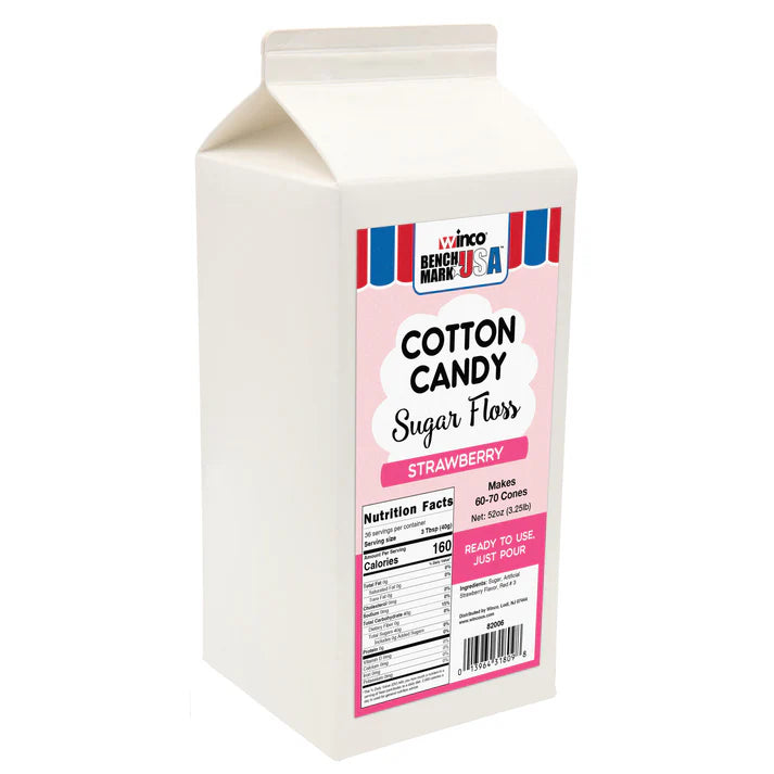 (Blue Raspberry, Bubblegum, Cherry, Grape, Pink Vanilla, Strawberry) Benchmark Cotton Candy Floss 6 Ctn/Case flavored sugar floss for your cotton candy machines. Colorful cotton candy are always a fan favorite at any small or large gathering event.