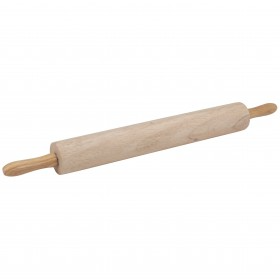 hardwood rolling pin features a 2-3/4" diameter and a 18" barrel, providing a smooth and sturdy surface for rolling dough. The ergonomic handles ensure a comfortable grip, making it ideal for baking and pastry preparation. Durable and easy to clean, this classic rolling pin is a great addition to any kitchen.