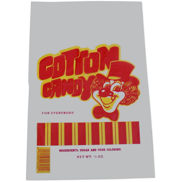 Benchmark Poly Cotton Candy Bags 1000 Bags/Case are clear, durable, and food-safe polyethylene bags designed to keep cotton candy fresh and vibrant. Perfect for retail displays and events.