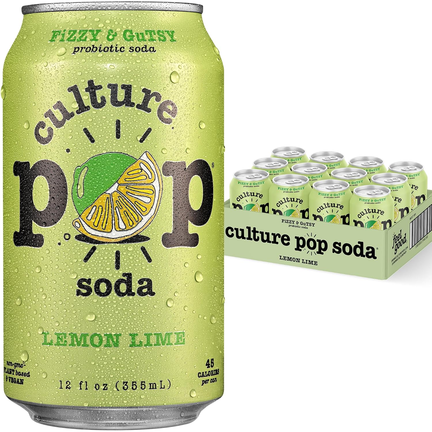 12oz Culture Pop Lemon Lime Fizzy & Gutsy Probiotic Soda Drink