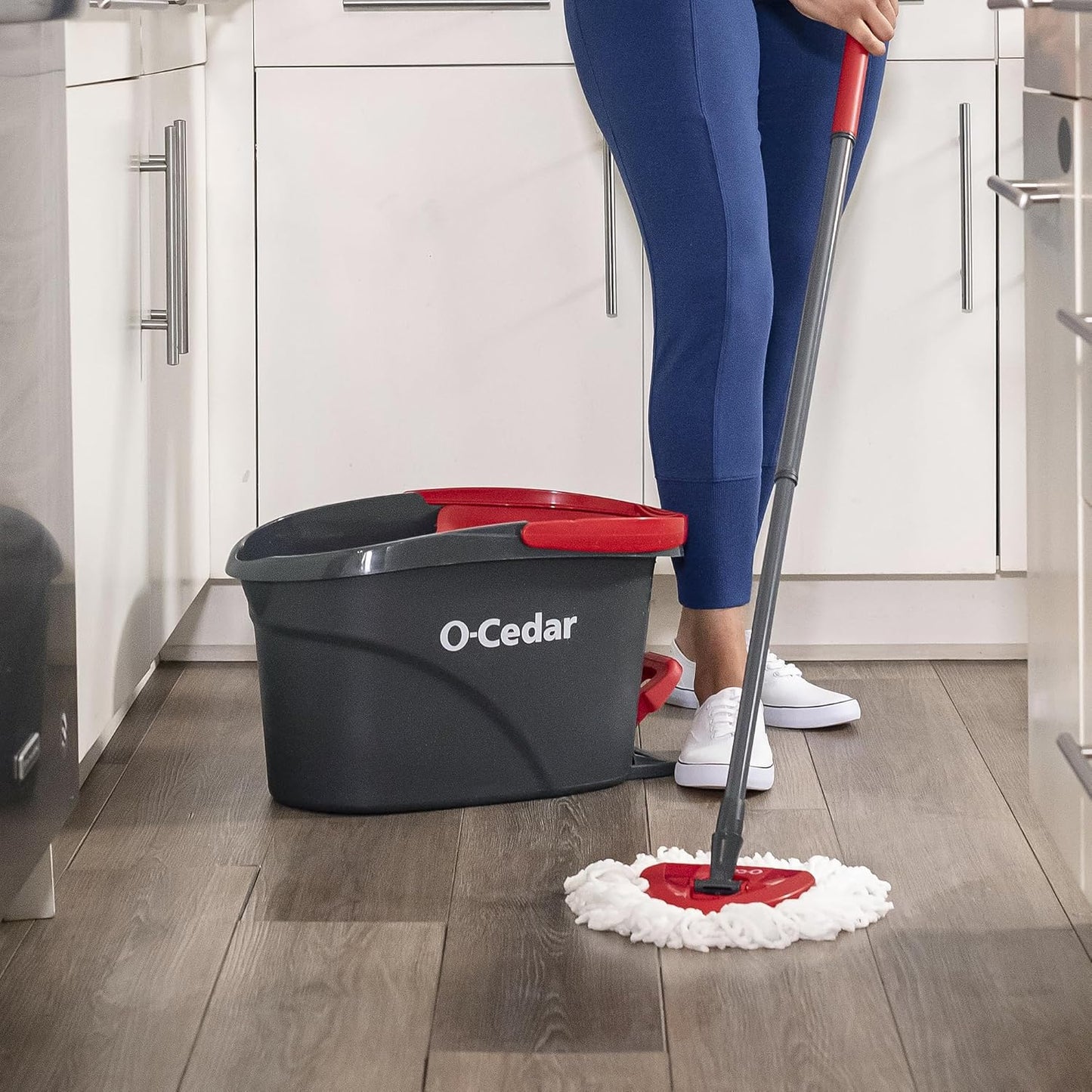 O-Cedar Easywring Microfiber Spin Mop with Bucket Red Gray
