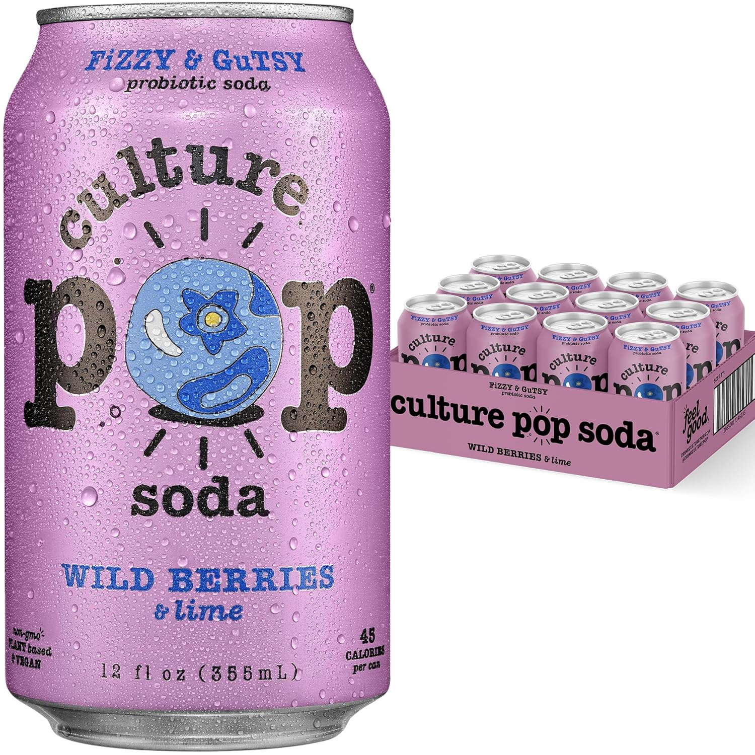 12oz Culture Pop Wild Berries & Lime Fizzy & Gutsy Probiotic Soda Drink