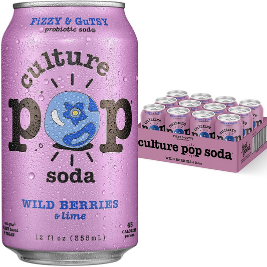 12oz Culture Pop Wild Berries & Lime Fizzy & Gutsy Probiotic Soda Drink