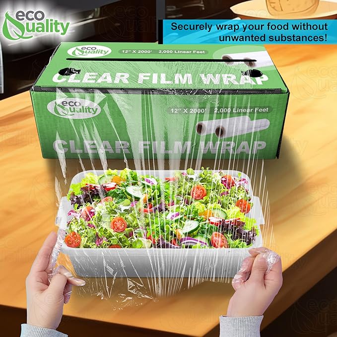 12in x 2000ft Plastic Film Roll Food Service Wrap with Cutter Box