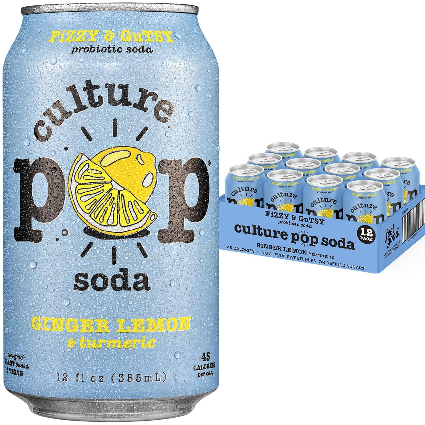12oz Culture Pop Ginger Lemon & Turmeric Fizzy & Gutsy Probiotic Soda Drink