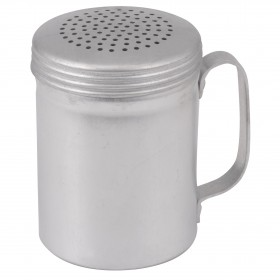 aluminum dredge shaker features a sturdy handle for easy grip and control. Its perforated lid allows for even distribution of seasonings, flour, or powdered sugar.
The lightweight yet durable aluminum construction ensures long-lasting use. Ideal for professional kitchens, bakeries, and home cooking applications.