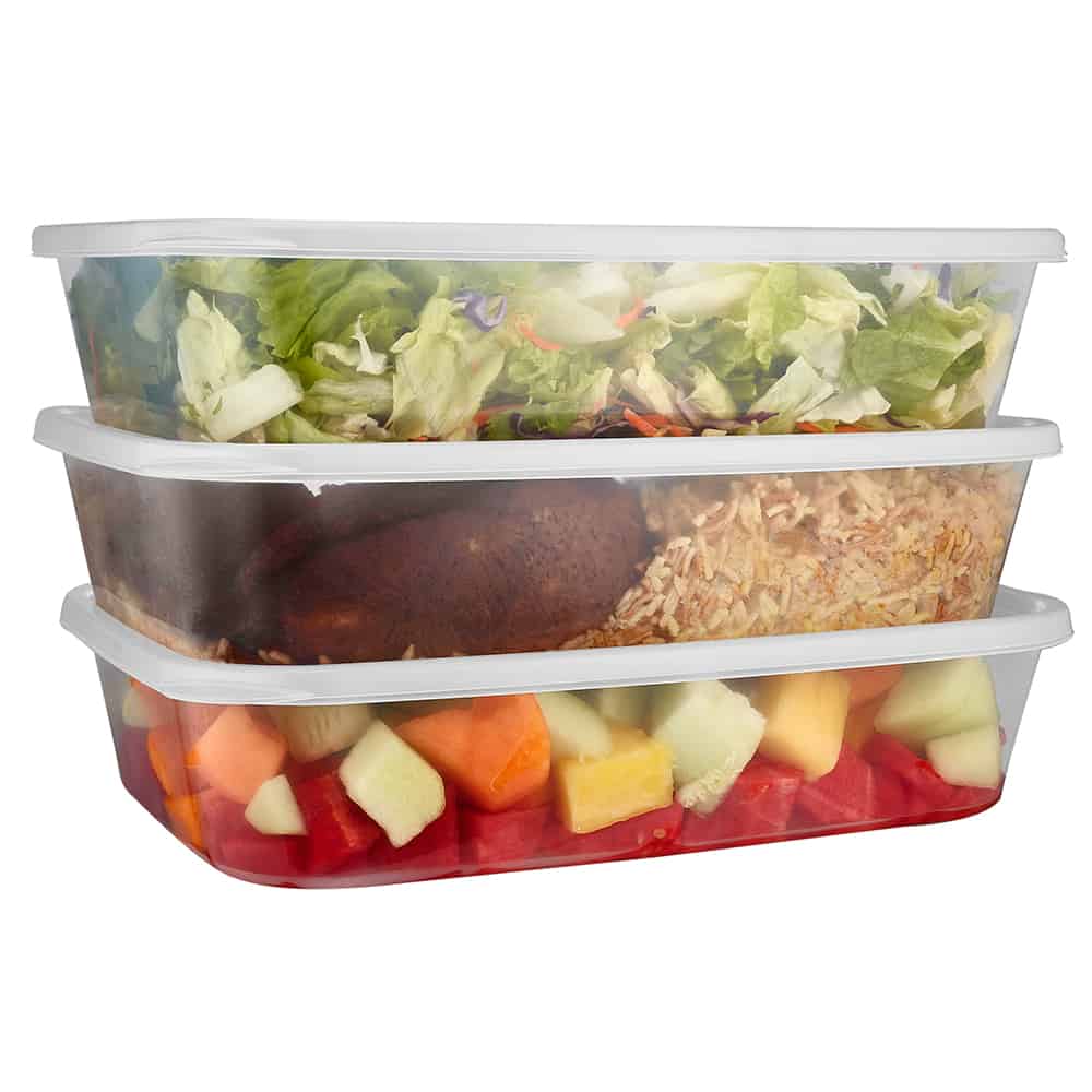 9"x13" Clear Container with Lid – durable, leak-resistant, and perfect for meal prep, catering, takeout, and storage. Food-safe plastic with a secure lid to maintain freshness and easy stacking.