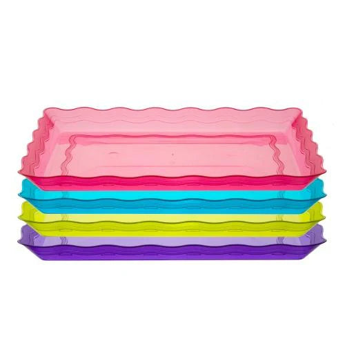 9" x 13" Assorted Wave Rectangular Tray – Durable plastic serving platter for appetizers, desserts, and entrees. Perfect for catering, parties, and events. Stylish, lightweight, and easy to clean.