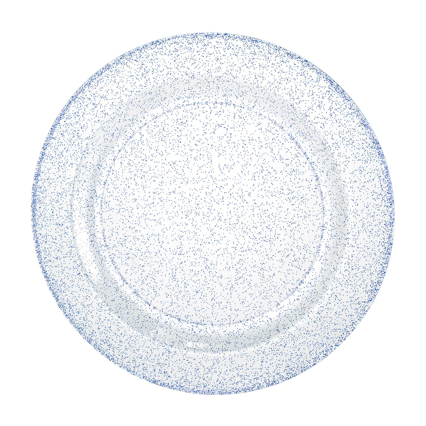 Blue glitter plates in 7.5", 9", and 10.25" sizes; durable disposable design for weddings, parties, and festive celebrations