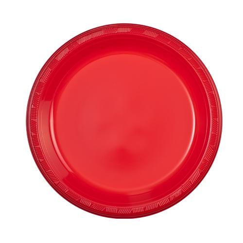9" Disposable Plastic Plates in multiple colors – Red, White, Blue, Black, Gold, Silver, Pink, Light Blue, Hot Pink. Durable, leak-resistant, and perfect for parties, catering, and everyday use.