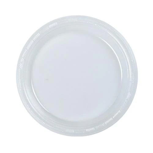 Clear plastic plates in 7", 9", and 10" sizes, perfect for parties, catering, weddings, and events. Durable, disposable, and elegant design for hassle-free dining. Sturdy and eco-friendly for easy cleanup.