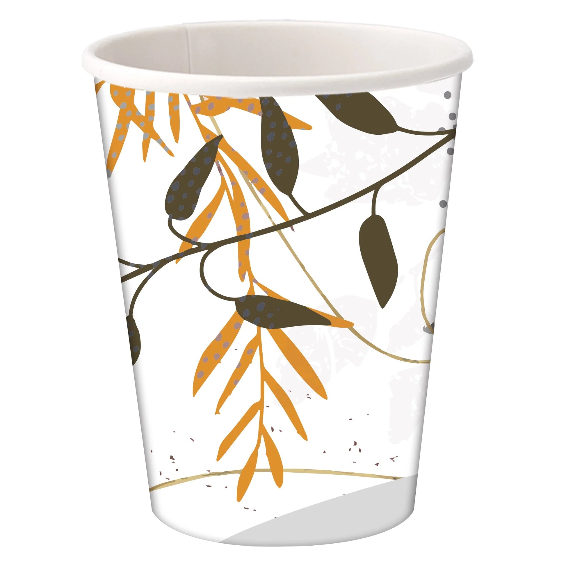 9oz Leafy Canopy Hot & Cold Paper Cups with green foliage design. Durable, leak-resistant, and eco-friendly. Perfect for weddings, garden parties, and events.