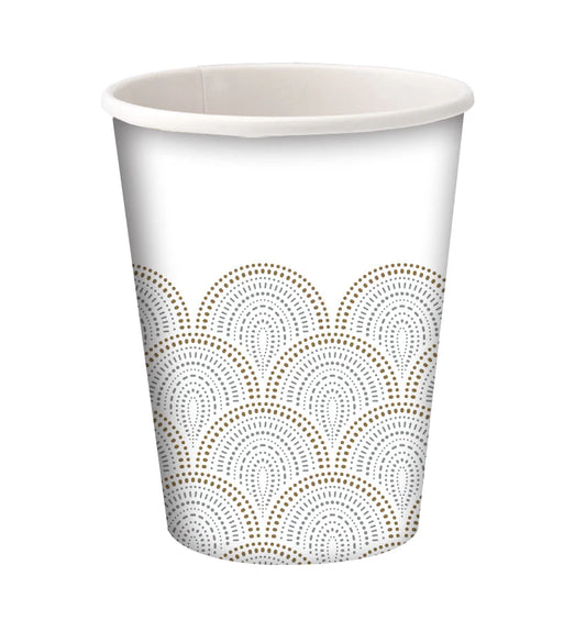 9oz Rays Hot/Cold Paper Cups with a stylish sunburst design, ideal for coffee, tea, soda, and cocktails. Eco-friendly, durable, and perfect for parties, weddings, and everyday use.