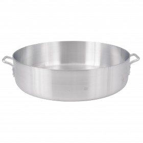 35-quart aluminum brazier with a 21-1/2" diameter stanton trading, designed for slow cooking and browning. Features a reinforced rim for durability and a 4.0mm thick construction for even heat distribution. Cover not included.