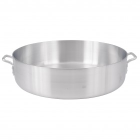 40-quart extra heavy-duty aluminum brazier with an 22-3/4" diameter stanton trading, ideal for slow cooking and browning. Made with a 6.0mm thick reinforced rim for enhanced durability and even heat distribution. Cover not included.