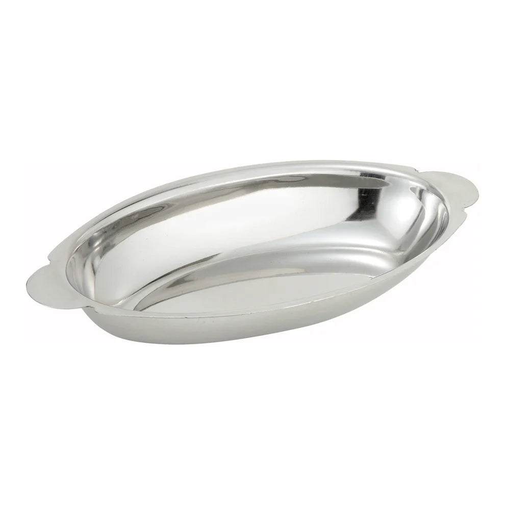 Winco ADO-12 to ADO-8 12oz to 8oz Stainless Steel Au Gratin Dishes