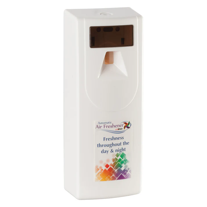 Air Freshener Dispenser 6/Pack boasting a modern, subtle look, this air freshener dispenser easily blends in a variety of settings and decors. Convenient to use, this air freshener dispenser also has a working time setting option for day, night, or 24 hours so restrooms stay fresh all day long.