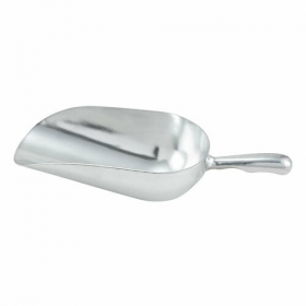 24-ounce aluminum scoop stanton trading with a round bottom and a sturdy handle, designed for easy scooping and pouring of dry ingredients, ice, or grains.
