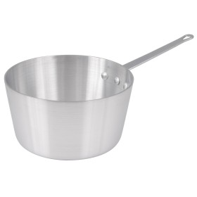  2-3/4 quart aluminum sauce pan stanton trading, 7-3/4-inch diameter, heavyweight 3.0mm thick construction, featuring a riveted handle for durability. Cover not included.