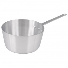 3-3/4 quart aluminum sauce pan stanton trading, 8-3/4-inch diameter, heavyweight 3.0mm thick construction, featuring a riveted handle for durability. Cover not included.