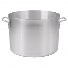 26-quart sauce pot stanton trading made of standard heavy aluminum (4.0mm thickness). Features an 13-7/8" diameter, reinforced rim, and strong side handles for easy handling. Designed for durability and efficient heat distribution. Lid sold separately.