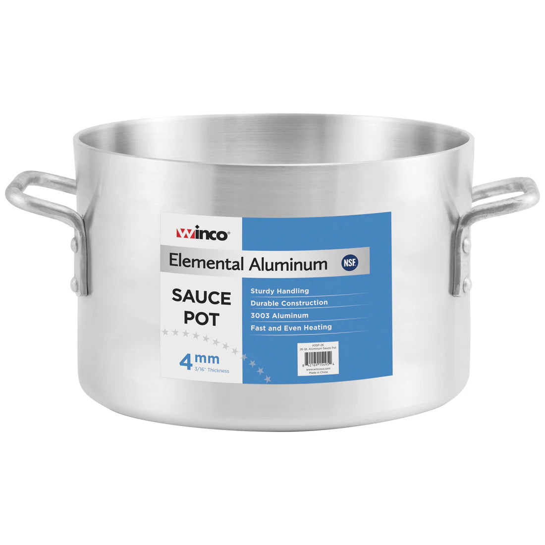 Winco ASSP-08 to ASSP-40, 4mm 8-40 Qt Elemental Aluminum Sauce Pot