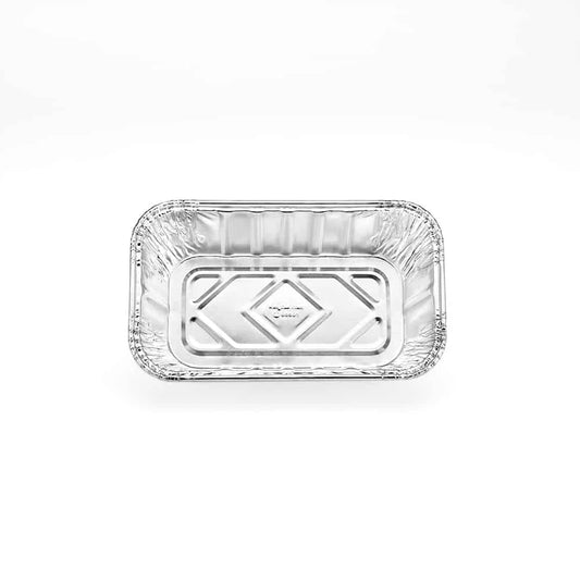 Heavy-duty aluminum loaf pan in  in 1lb, 2lb and 5lb sizes for baking bread, meatloaf, and cakes. Oven-safe, disposable, and perfect for home bakers, catering, and meal prep.