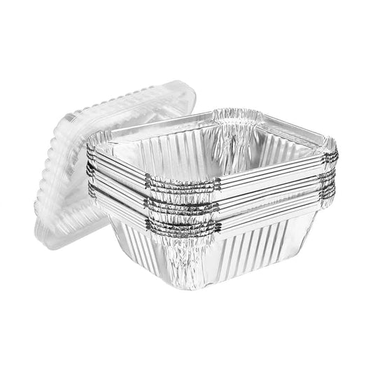 Aluminum 1lb oblong pan for baking bread, casseroles, and desserts. Oven-safe, disposable, and perfect for home baking, meal prep, and catering.