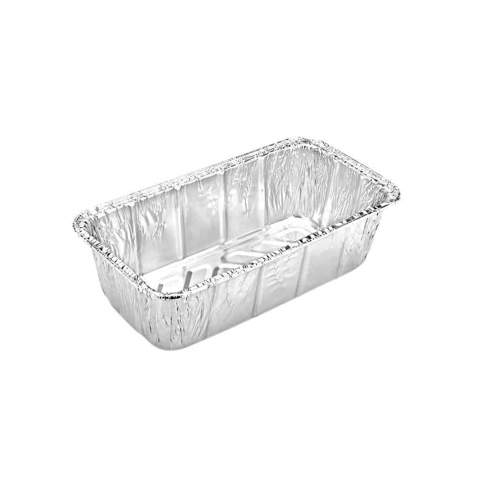 Heavy-duty aluminum loaf pan in  in 1lb, 2lb and 5lb sizes for baking bread, meatloaf, and cakes. Oven-safe, disposable, and perfect for home bakers, catering, and meal prep.