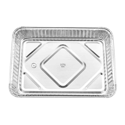 Aluminum oblong cake pan, disposable and durable. Ideal for baking cakes, brownies, and casseroles. Perfect for home baking, catering, and events. Ensures even heat distribution.